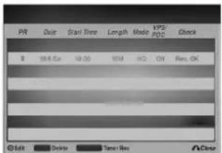 PCR Date Start Time Length Mode VPG R 10.45x 10.65 XLM HG ON Res. OK Edit Delete Timer Res AClose