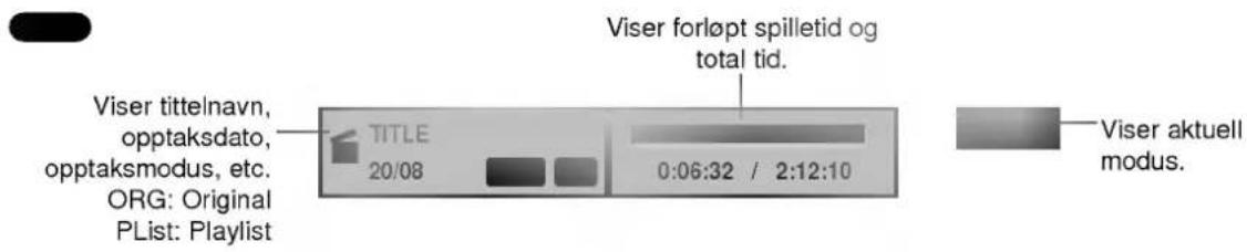 Viser forløpt spilletid og total tid. Viser tittelnavn, opptaksdato, opptaksmodus, etc. ORG: Original PList: Playlist TITLE 20/08 0:06:32 / 2:12:10 Viser aktuell modus.