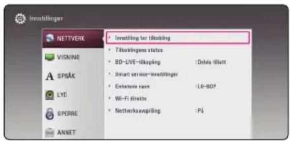 Innsitlinger NETTVERK VISNINE SPIRÅK LYD SPERRE ANNET • Innsitfling for Itkning • Tikkningens status • BD-LVE-Itkning • Smart service-innsitlinger • Enkstens renen • Wi-Fi direkte • Netherkaavgällig • Tikkningens status • Dehvis iBlatt • LG-BD# • Pi