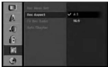 Rec Aspect 16:5 4:3 TV Rec Audio Auto Chapter