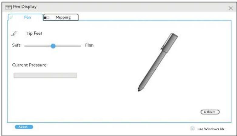 Pen Display Pen Mapping Tip Feel Soft Fim Current Pressure: Default About use Windows Ink