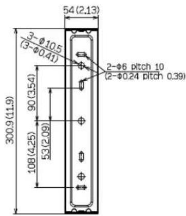 54 (2.13) 3-Ø10.5 (3-Ø0.41) 90 (3.54) 300.9 (11.9) 108 (4.25) 53 (2.09) 2-Ø6 pitch 10 (2-Ø0.24 pitch 0.39)
