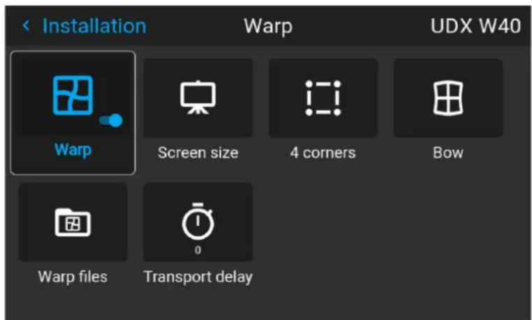 Installation Warp UDX W40 Screen size 4 corners Bow Warp files Transport delay