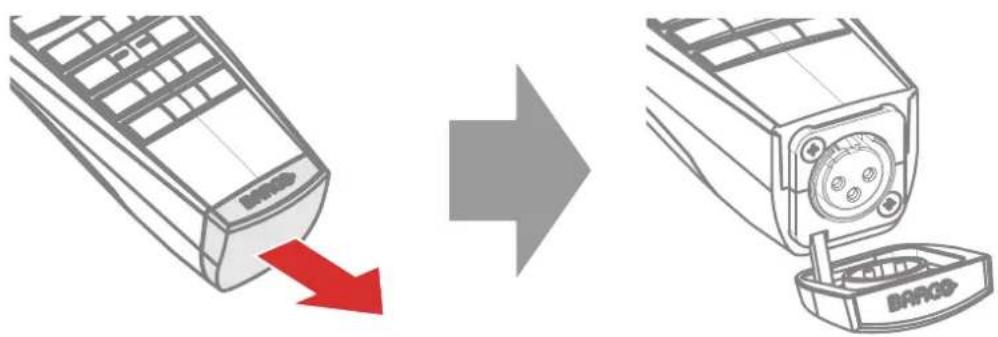 Diagram showing the process of removing a BARGS remote device into a device with a plug, indicated by red and gray arrows.