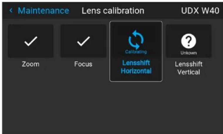 Maintenance Lens calibration UDX W40 Zoom Focus Calibrating Lensshift Horizontal Unknown Lensshift Vertical