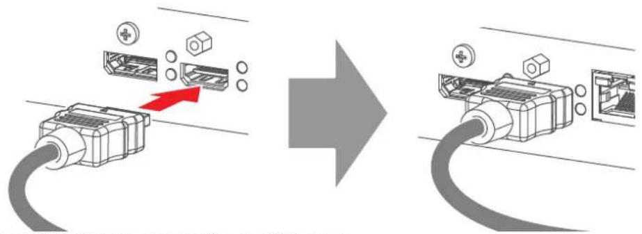 Diagram illustrating the process of connecting a cable to a device, showing component assembly before and after transformation.