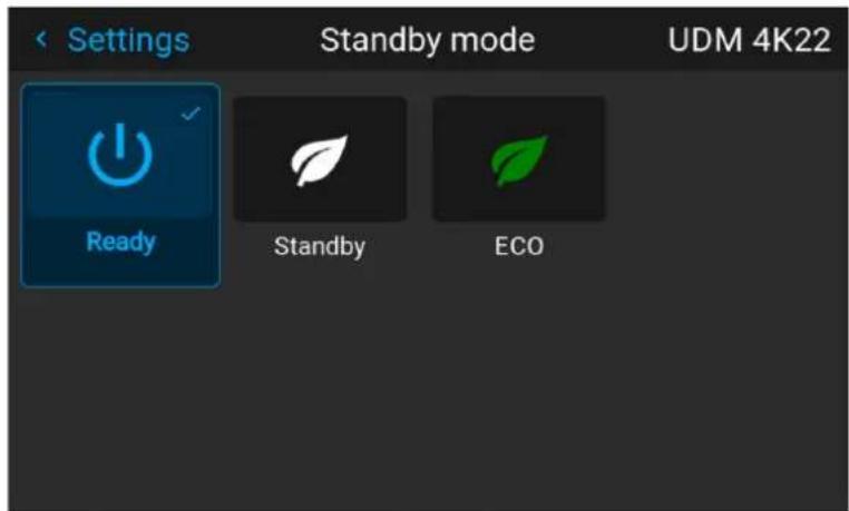 Settings Standby mode UDM 4K22 Ready Standby ECO