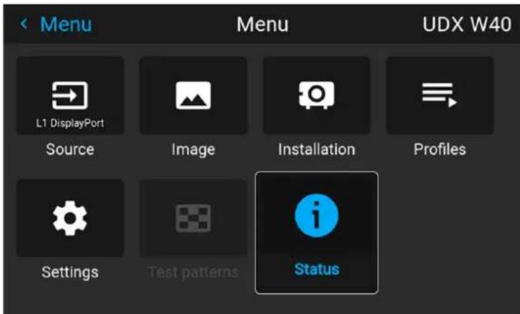 < Menu L1 DisplayPort Source Image Installation Profiles Settings Test patterns Status UDX W40