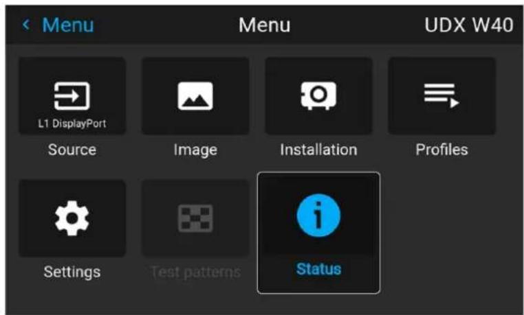 Menu L1 DisplayPort Source Image Installation Profiles Settings Test patterns Status UDX W40