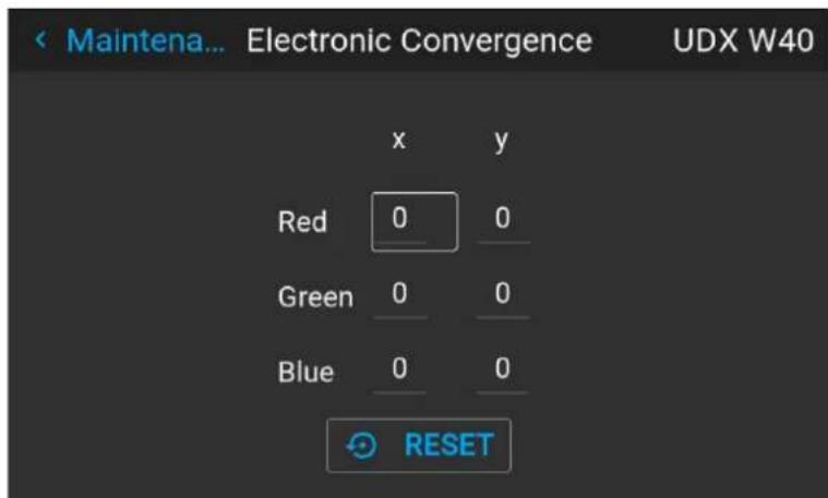 Maintena... Electronic Convergence UDX W40 Red 0 0 Green 0 0 Blue 0 0 RESET