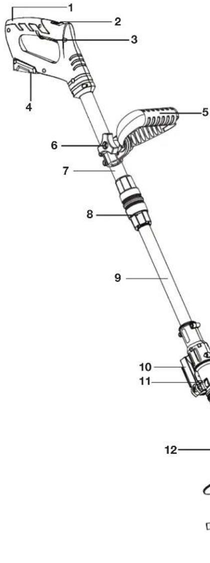 Labeled diagram of a handheld device with numbered parts for identification