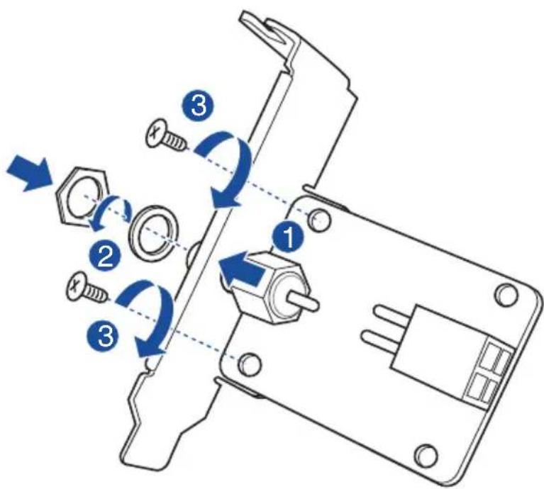 Diagram illustrating the assembly of a device with numbered components and directional arrows indicating motion or assembly.