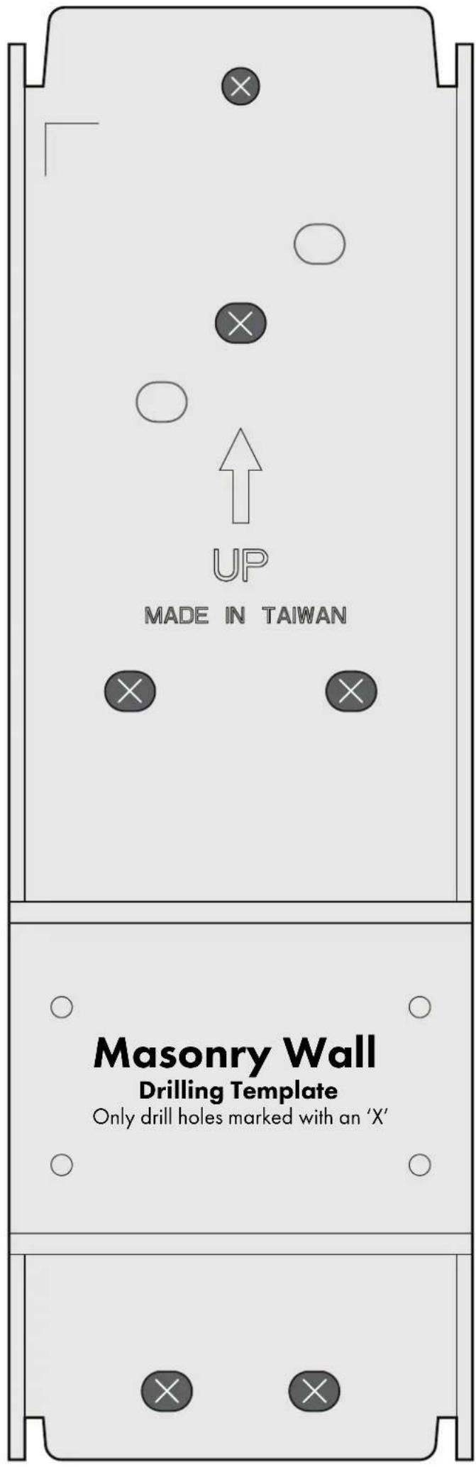 UP MADE IN TAIWAN Masonry Wall Drilling Template Only drill holes marked with an 'X'