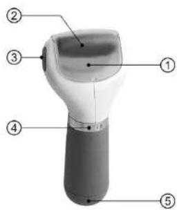 Labeled diagram of a handheld device with numbered parts for identification