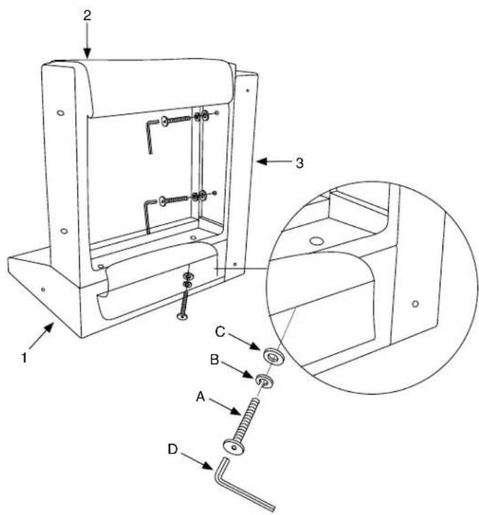 Technical diagram of a mechanical device with labeled parts and an inset view showing assembly details.