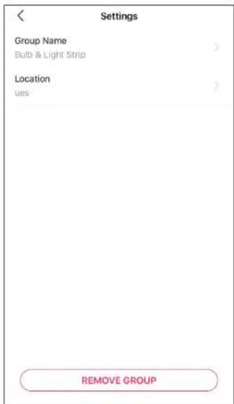 Settings Group Name Bulb & Light Strip Location ues REMOVE GROUP