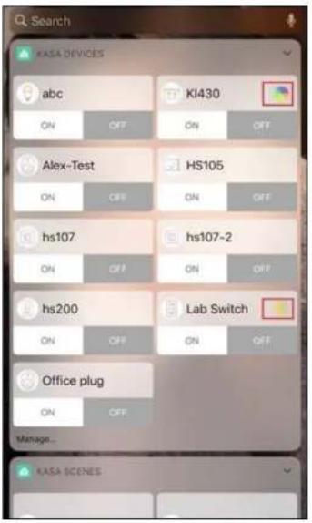 Search KASA DEVICES abc KI430 ON OFF ON OFF Alex-Test HS105 ON OFF ON OFF hs107 hs107-2 ON OFF ON OFF hs200 Lab Switch ON OFF ON OFF Office plug ON OFF Manage... KASA SCENES