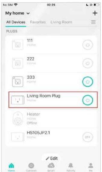 My home All Devices Favorites Living Room PLUGS 111 Home 222 Home 333 Home Living Room Plug Home Heater Home Offline HS105JP2.1 Home Edit