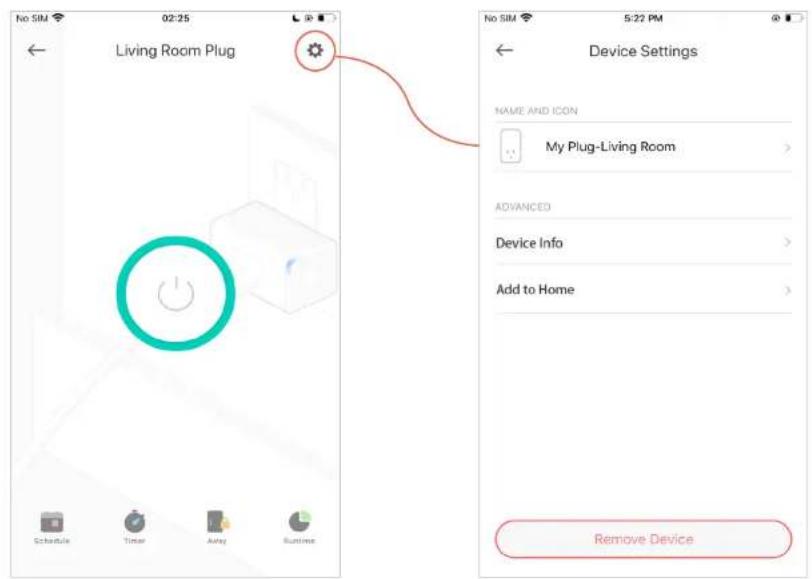 Living Room Plug Name AND ICON My Plug-Living Room ADVANCED Device Info Add to Home Remove Device
