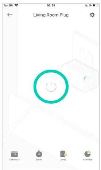 No SIM 02:25 Living Room Plug Schedule Timer Away Runtime
