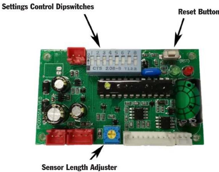 Settings Control Dipswitches Reset Button CTS 208-9 T12.2 PC00151-V7.10 Sensor Length Adjuster