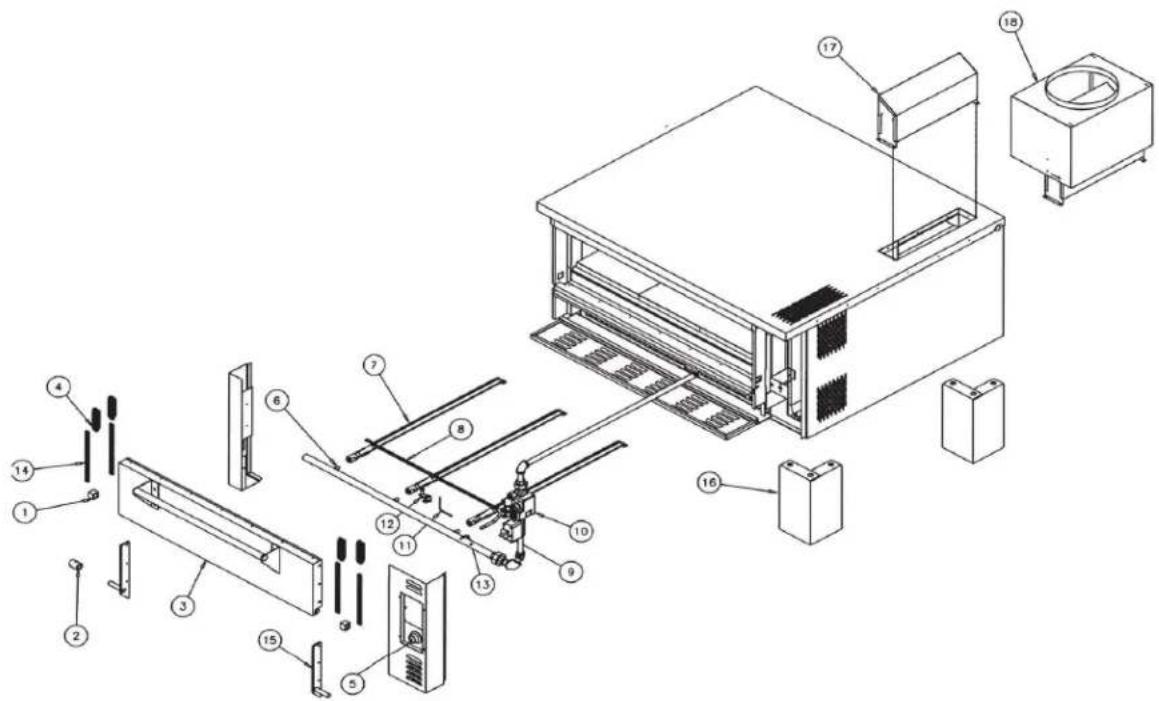 Technical diagram of an industrial machine with numbered components for identification and assembly reference.