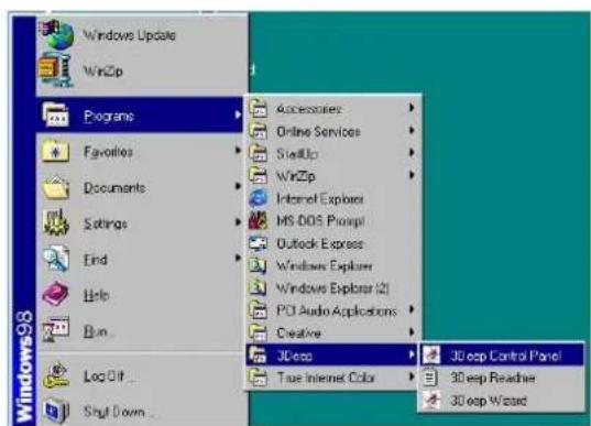 Windows Update WinZip Programs Favorites Documents Settings End Help Run... Log Off... Shut Down... Accessories Online Services StartUp WinZip Internet Explorer MS DOS Prompt Outlook Express Windows Explorer Windows Explorer (2) PCI Audio Applications Creative 3Dexp True Internet Color 3D exp Control Panel 3D exp Readine 3D exp Wizard