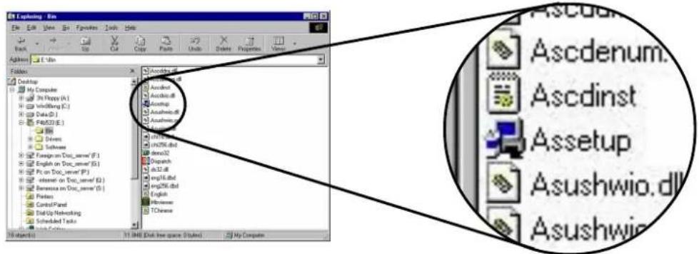 File Explaining - Bin File Edit View Insert Favorites Tools Help Back Up Cut Copy Paste Undo Draw Properties View Address E:\Win Folders Home Computer 36 Frames (A:) VinylBerg (C:) Data(D:) F#U520 (E:) Divers Software Foreign on Doc_server (F:) English on Doc_server (G:) PC on Doc_server (P:) Internet on Doc_server (I:) Resource on Doc_server (S:) Printers Control Panel Did-Up Networking Scheduled Tasks Web Frameworks 10 object(s) 11.0MB Disk free space: Stated My Computer Ascdenum. Ascinst Assetup Asushwio.dll Ascdenum.