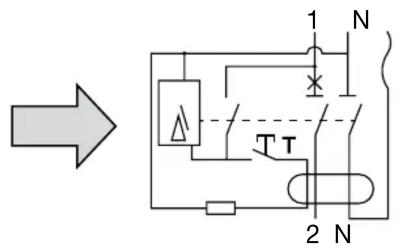 Electrical schematic diagram showing a circuit with labeled components and directional arrow