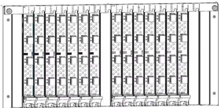 Technical diagram of a multi-level electrical or mechanical device with labeled components and internal structure