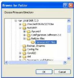 Browse for Folder Choose Bineware Directory Local Disk (C:) 21.3.2.01.06.06.507956e Autopitch Appendix Configuration Software 2.8 Netflix files Bamware31 files Backup Systemes Config.Mus CoreX2 del Documents and Settings OK Cancel