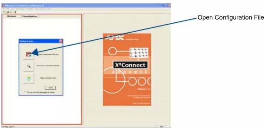 Microsoft Visual Basic 2.0 Configuration (B) Hardware Virtual Matls Starting Book1... Open Configuration File X®Connect X®Connect Open Configuration File