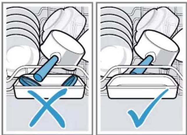 Two-panel image showing a food item in a basket with blue checkmark indicators: one checked, the other checked.