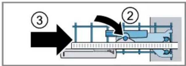 Diagram showing a mechanical assembly with labeled components and directional arrows, including numbered callouts ② and ③.