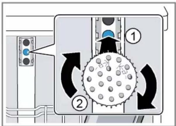 Diagram illustrating fluid flow and particle movement in a device, labeled with numbered components and directional arrows.