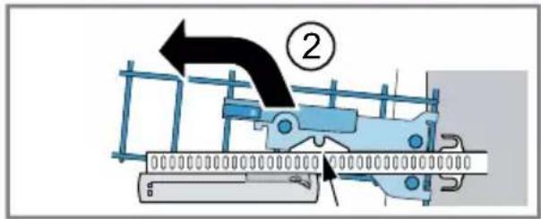 Diagram of a mechanical device with labeled component 2 and directional arrows indicating movement or flow.
