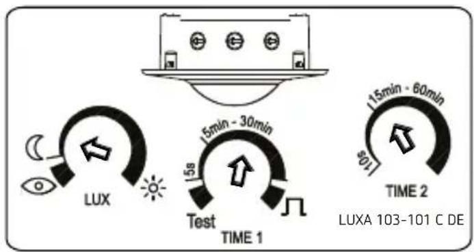 LUX 5s Test TIME 1 1.5min - 60min 5s TIME 2 LUXA 103-101 C DE
