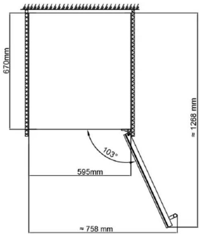 670mm ≈ 1268 mm 103° 595mm ≈ 758 mm