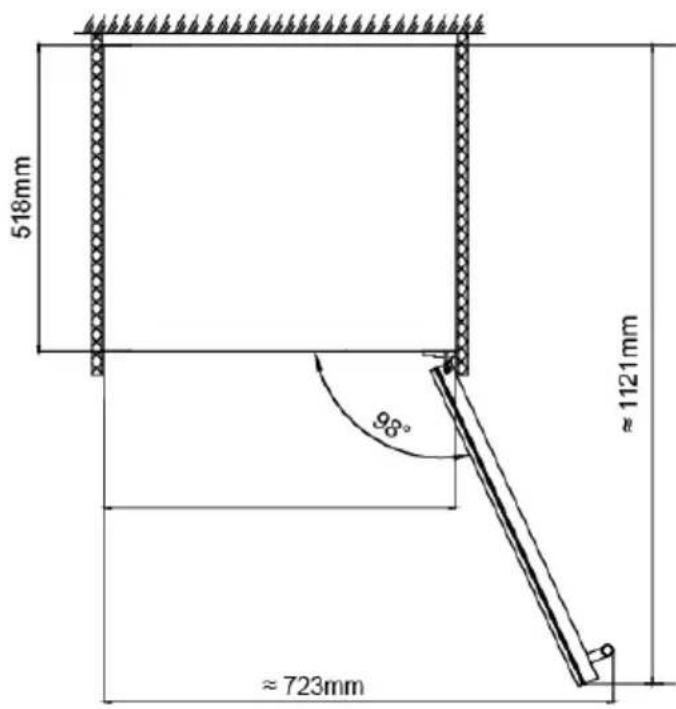 518mm ≈723mm 98° ≈1121mm