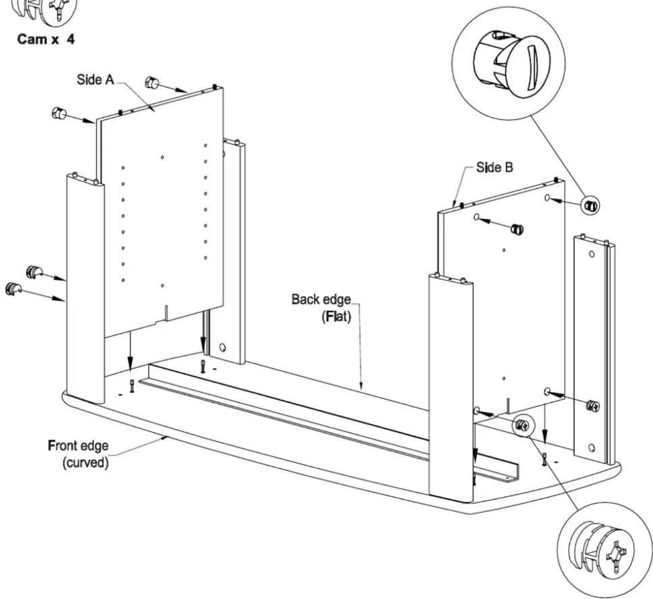 Cam x 4 Side A Back edge (Flat) Side B Front edge (curved)
