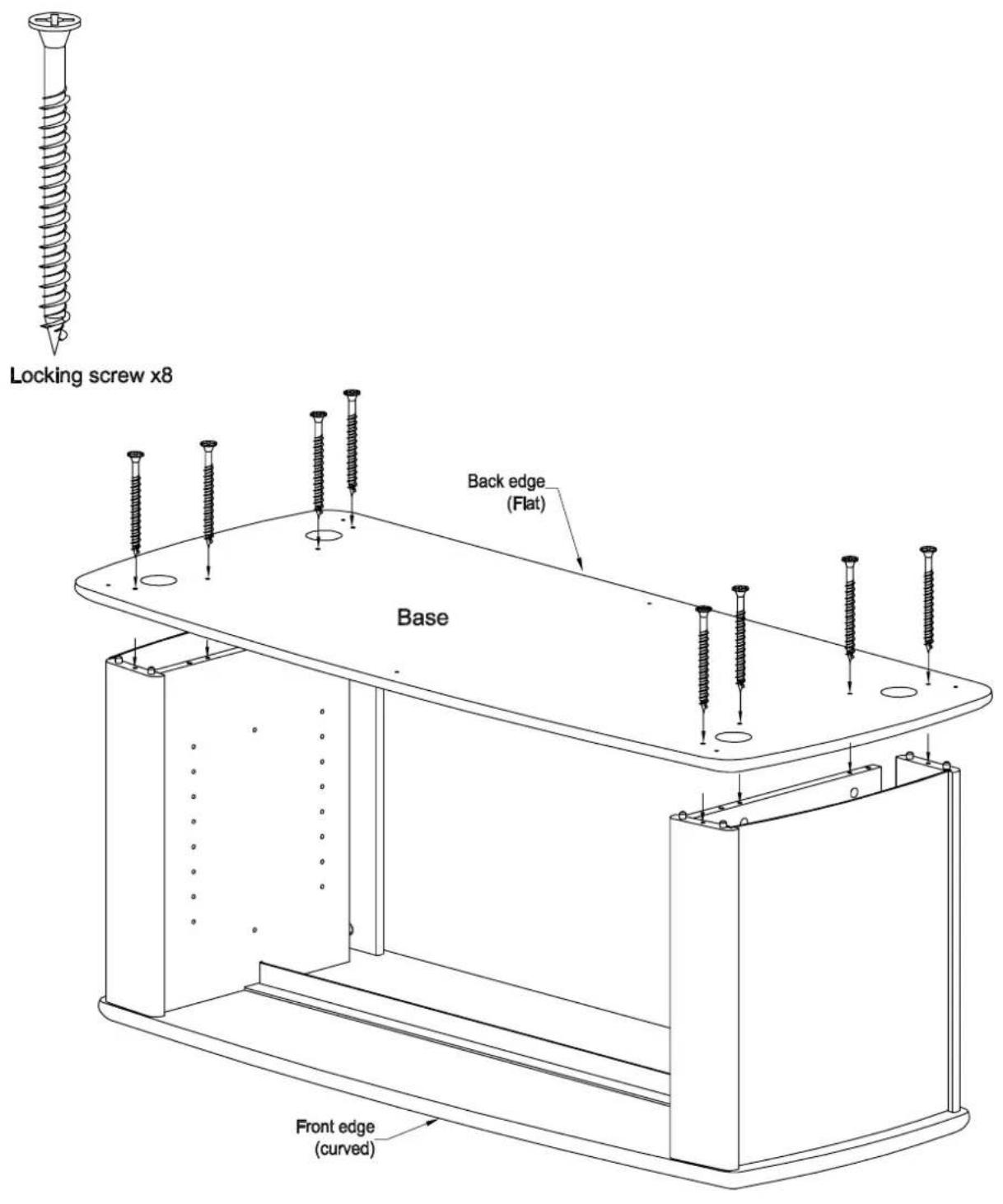 Locking screw x8 Back edge (Flat) Base Front edge (curved)