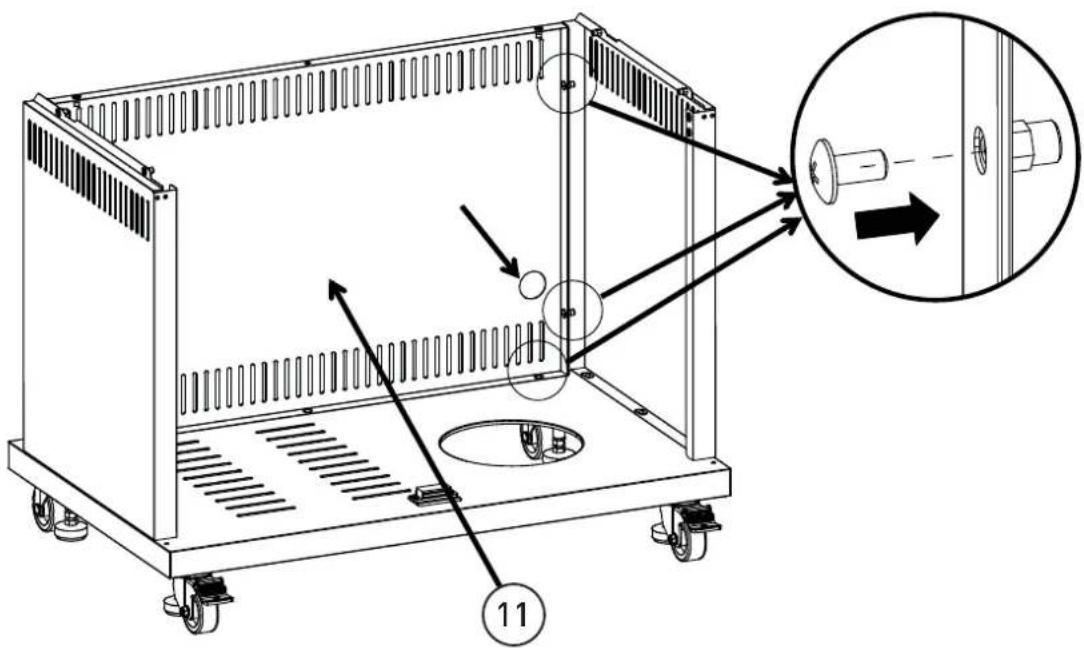 Technical diagram of a mechanical device with labeled components and an inset showing a close-up view of a cylindrical component.