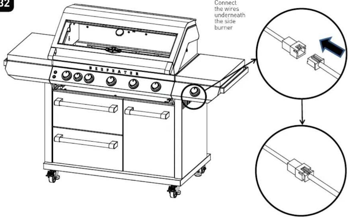 32 Connect the wires underneath the side burner BEEFATER