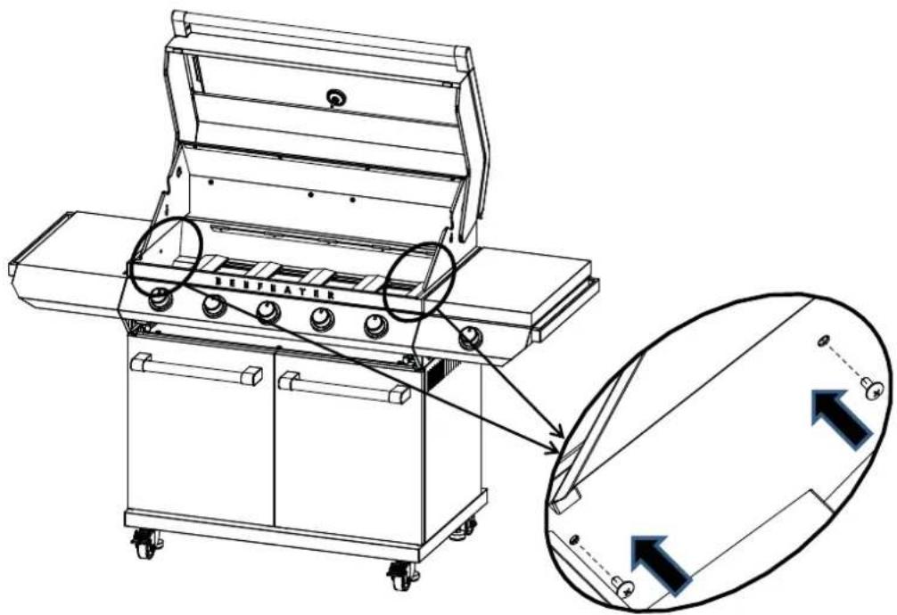 Technical diagram of a portable gas stove with labeled components and directional arrows indicating assembly or movement.