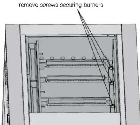 remove screws securing burners