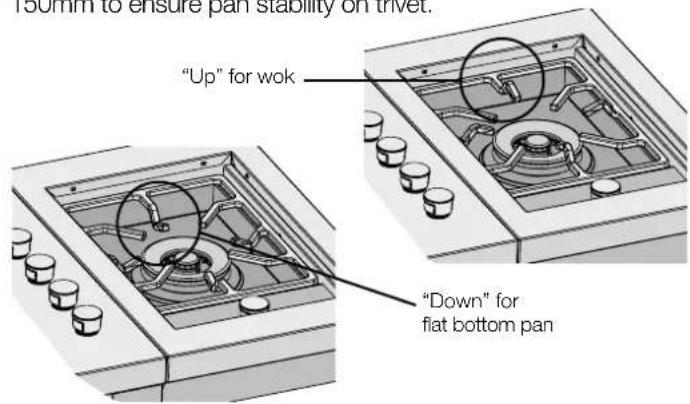 "Up" for wok "Down" for flat bottom pan