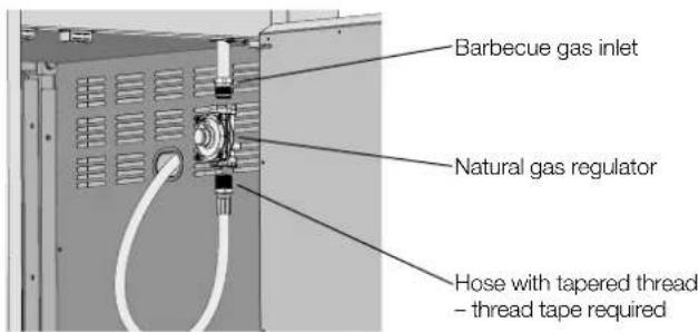 Barbecue gas inlet Natural gas regulator Hose with tapered thread – thread tape required