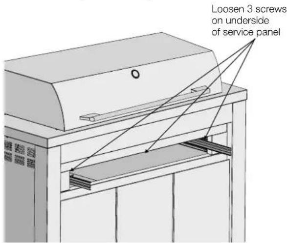 Loosen 3 screws on underside of service panel
