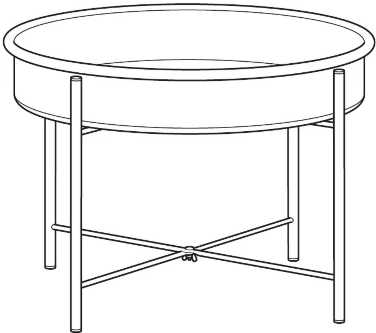 Line drawing of a round table with four legs and a central horizontal support (no text or symbols)