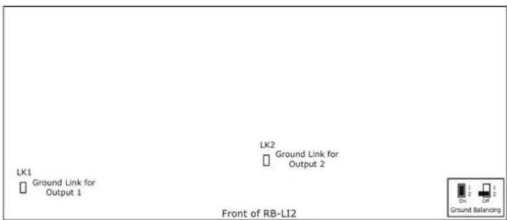 LK1 Ground Link for Output 1 LK2 Ground Link for Output 2 Front of RB-L12 Ground Balancing